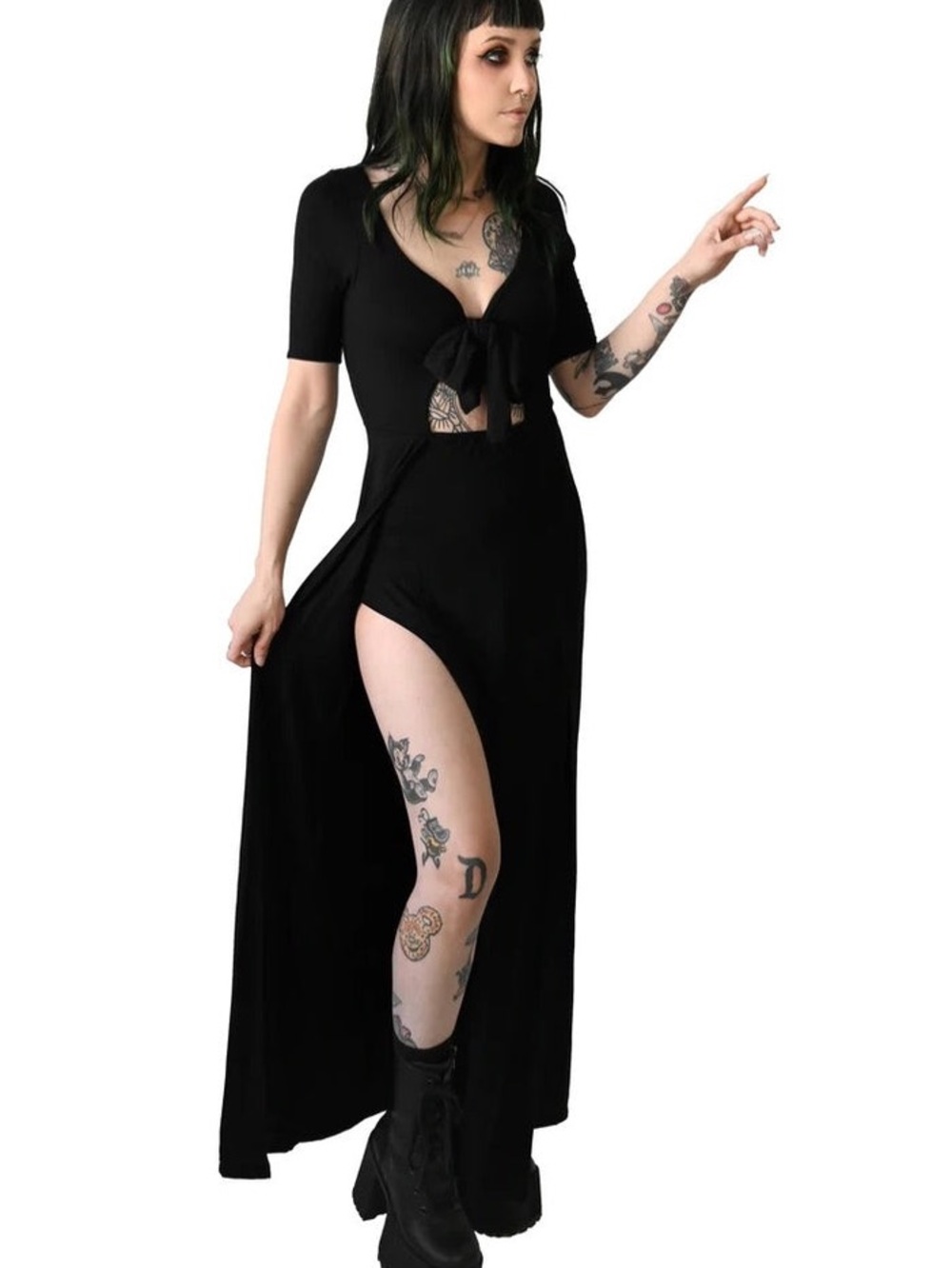 Tie-Front High-Slit Marcie Maxi Dress - Black